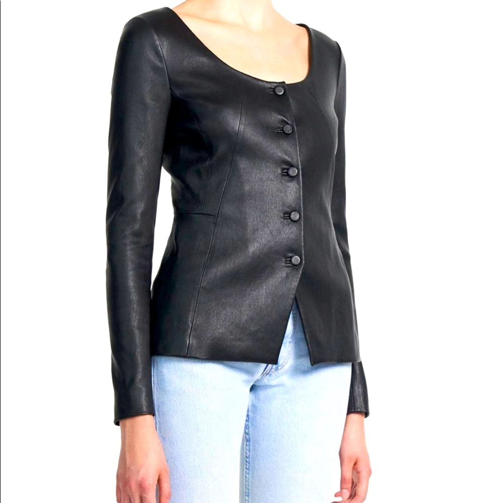 TheoryScoop Neck Bristol Leather Jacket/ New